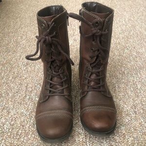 Steve Madden Brown Troopa Lace Up Leather Upper Boots Size 8.5